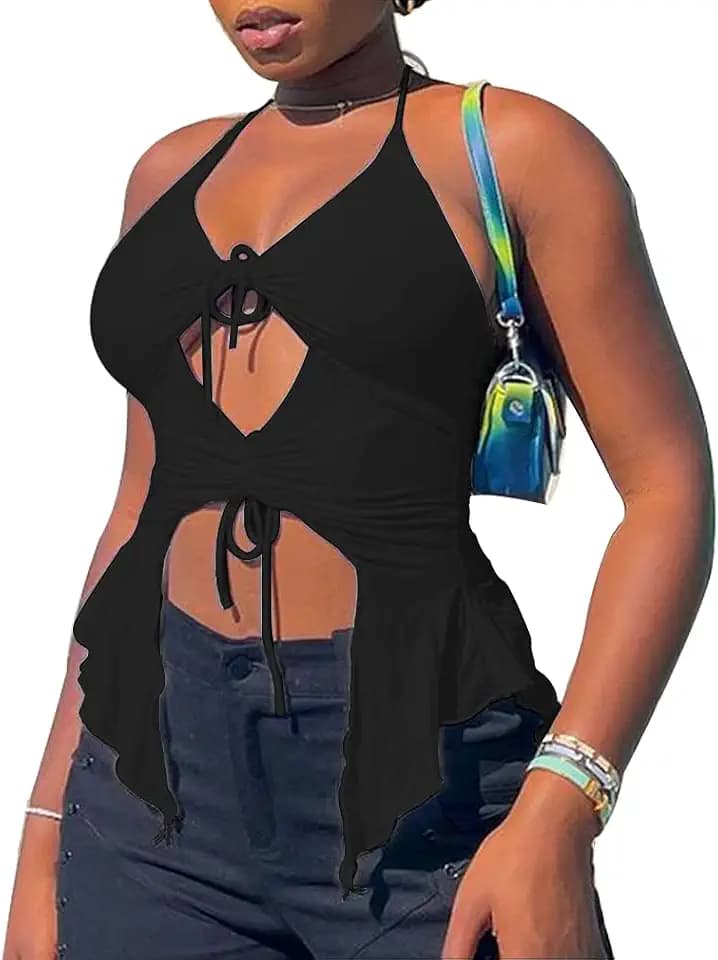 Sexy Hollow Out Spaghhetti Strap Y2K Cropped Tank Top Drawstring Ruched Backless Slim Camisole Shirts Streetwear