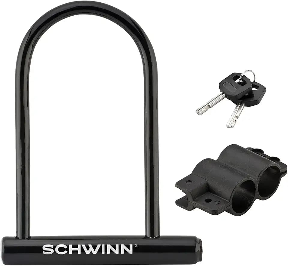 Schwinn Bike U-Lock with Keys, 12 mm x 7.5 inches, Black, Vinyl Coated Steel Shackle, Mounting Bracket for Storage and Transport, Anti Theft Protection, Shackle Bike Lock for Security
