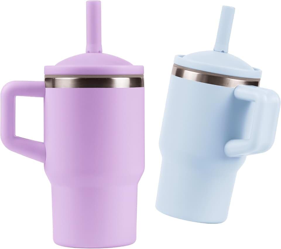 Re-Play 10oz Insulated Mini Tumbler Set of 2 - Kids Stainless Steel Cup with Leak-Proof Straw Lid – Keeps Drinks Cold 8+ Hrs, Warm 4 Hrs - BPA-Free - Ages 3+ - Lavender/Ice Blue