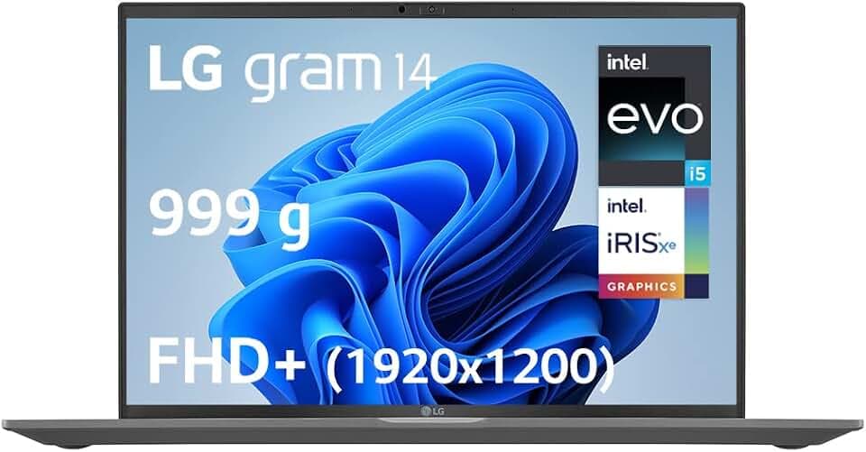 LG Gram 14Z90R-G.AA59F Laptop, 35,6 cm (14 Zoll), 999 g, IPS-Display FHD+ 16:10, Plattform Intel Evo i5-1340P, RAM 16 GB, SSD 1 TB NVMe, Intel Iris Xe, Thunderbolt 4, Windows 11, AZERTY-Tastatur, Grau