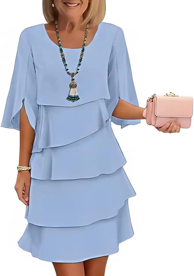 Womens Casual Tiered Layed Slit Half Sleeve Crewneck Dress Summer Loose Tunic Aline Wedding Cocktail Midi Dresses 2026
