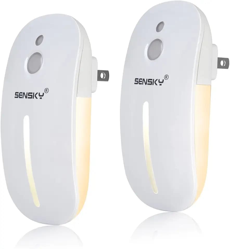 Sensky Plug in Night Light - 2 Pack Dimmable 3500K Warm White LED with Auto Dusk to Dawn Sensor and Dual Front Back Lighting - for Bedroom Bathroom Kitchen Hallway Stairs Home Decor Lamp
