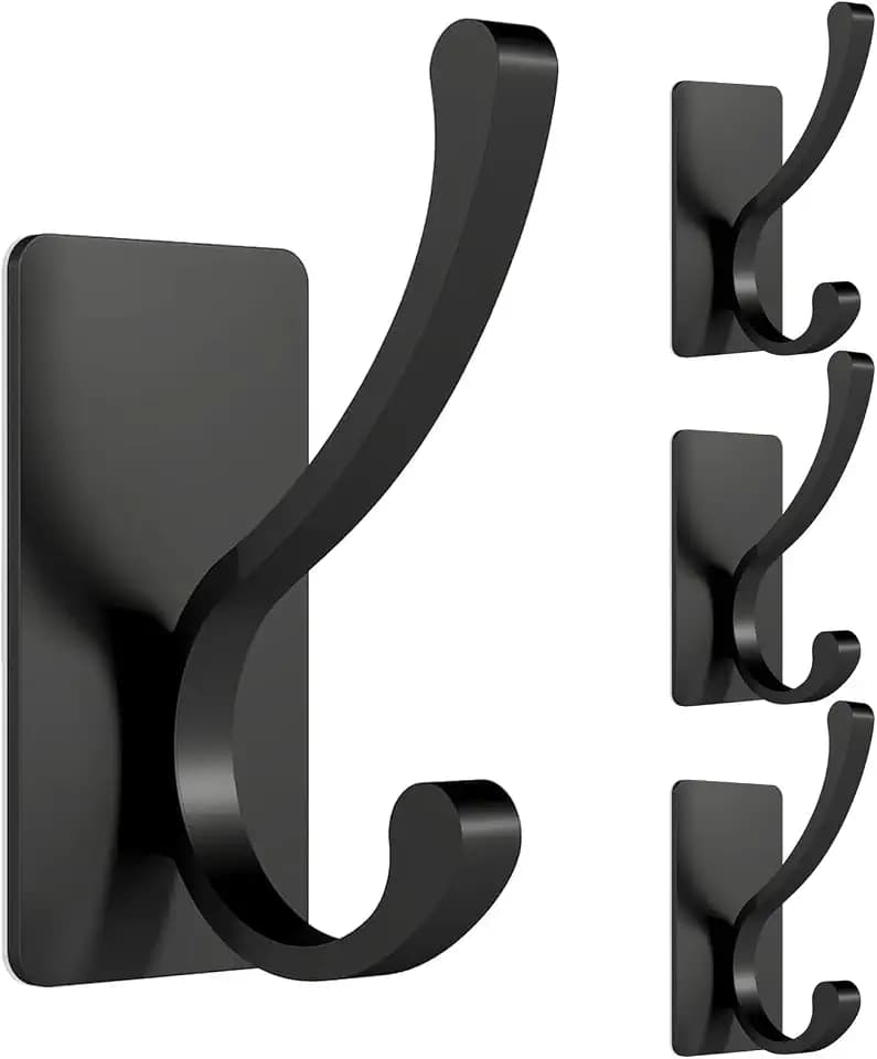 Jesginboo Self Adhesive Heavy Duty Coat Hooks for Wall, 4 Packs Black