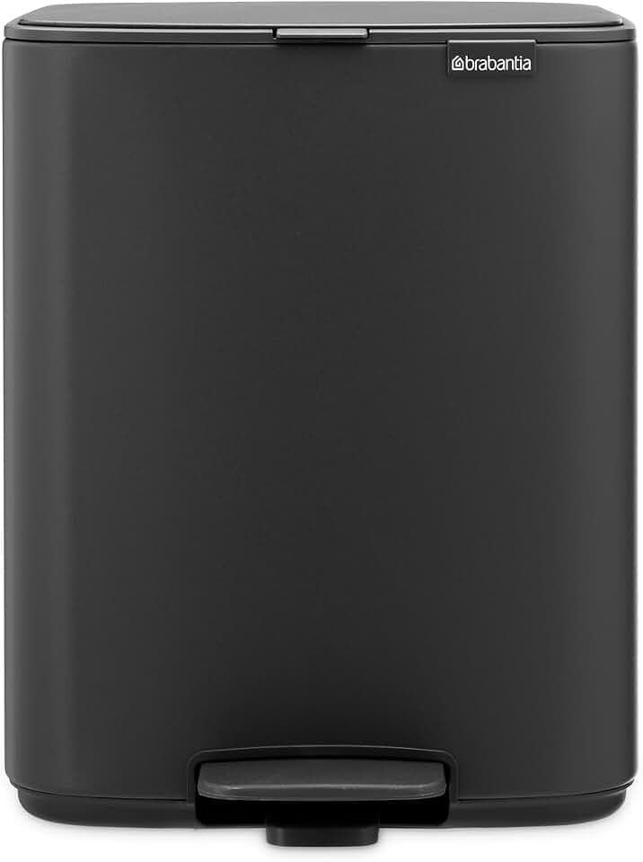 Brabantia Bo Small Step-On Trash Can | 3.2 Gal / 12L | Mineral Infinite Gray | Light-Pedal, Soft-Close, Bedroom, Bathroom, Nursery Trash Can, Removable Inner Bucket, Non-Slip Base | + Trash Bags
