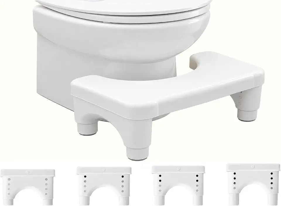Adjustable Height Potty Step Stool for Adults, Non-Slip Bathroom Squat Aid, Removable Toilet Step for Colon Health, Portable Squat Stool, Family Health Accessory (White-1PCS)