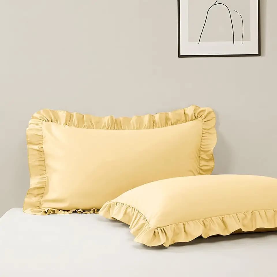 Ruffle Pillow Case Standard Size Set of 2, Gold, 20"x26"