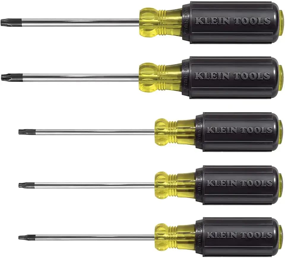 Klein Tools 19555 TORX Cushion Grip Screwdriver Set, Made in USA, T15, T20, T25, T27 and T30 Tip sizes, 5-Piece