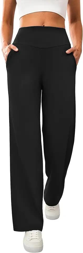 DLOODA Womens Wide Leg Yoga Pants High Waisted Trousers with Pockets