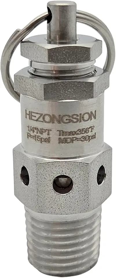 1/4" NPT Male Mini Adjustable Pressure Relief Safety Valve with Lock,15psi Set Pressure,0-30psi Pressure Range,SS304 Stainless Steel