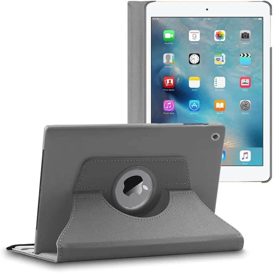 ebestStar - Hülle für iPad 2018 iPad 9.7 2017, Air 1 2013, Drehbar Schutzhülle, PU-Lederhülle, Rotierende Ständer Etui, Rotating Case Cover, Grau