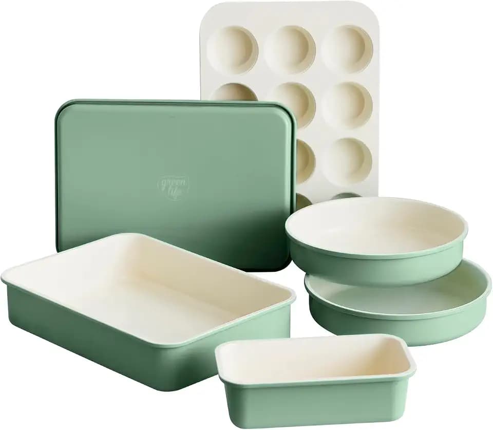 GreenLife 6 Piece Ceramic Nonstick Oven Bakeware Set, Sage