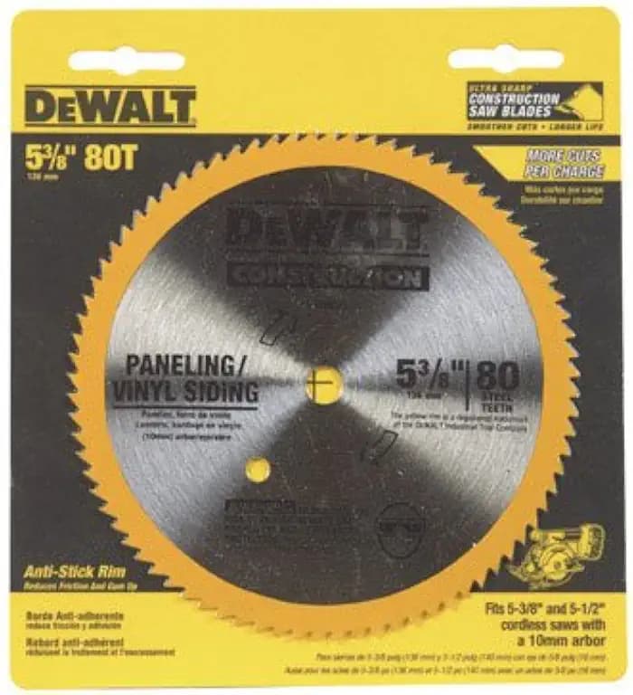 DEWALT Circular Saw Blade, 5 3/8 Inch, 80 Tooth, Vinyl Cutting (DW9053)