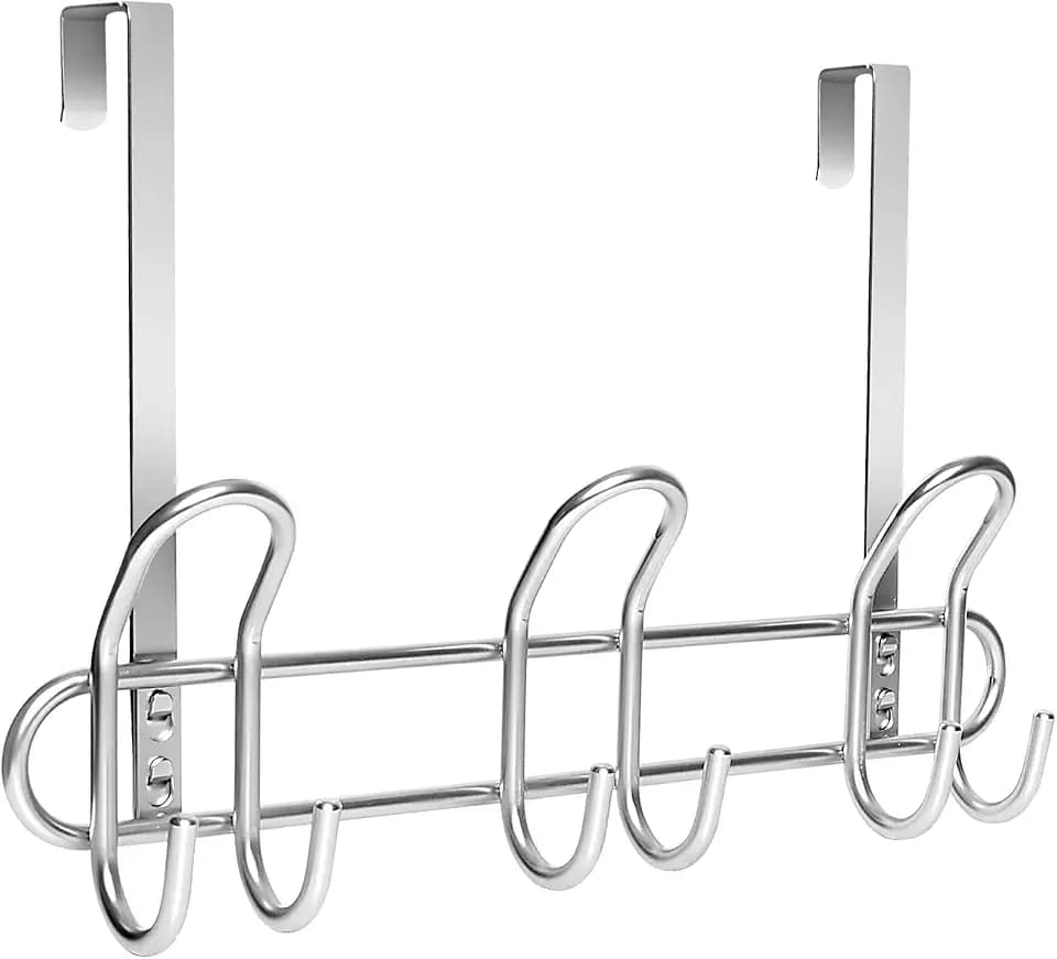 Over The Door Hooks, Behind Door Coat Hangers for Hanging Heavy Robes, Towels, Clothing, etc. Aesthetic Design Over Door Coat Rack, Coat Hooks, Towel Hangers for Bathroom, Silver