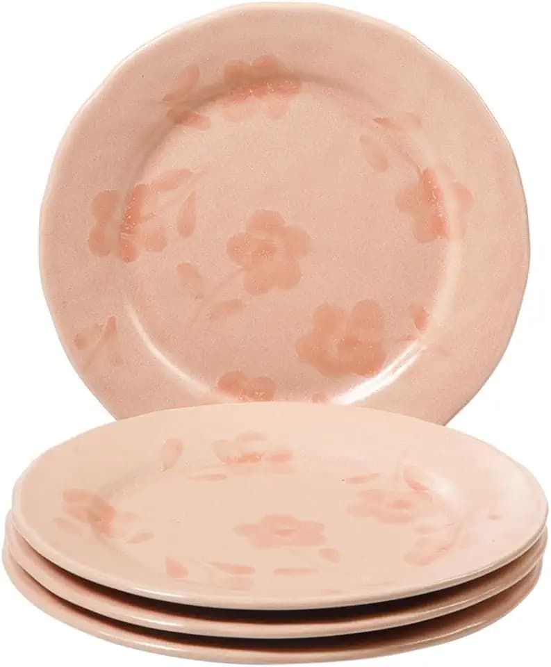 bloomhouse - 2 Time Oprah's Favorite Things - Made in Portugal Hand Painted 8.6 Inch Salad Plates Set of 4 - Porto Petals Floral Dessert Dish Set - Blush Pink