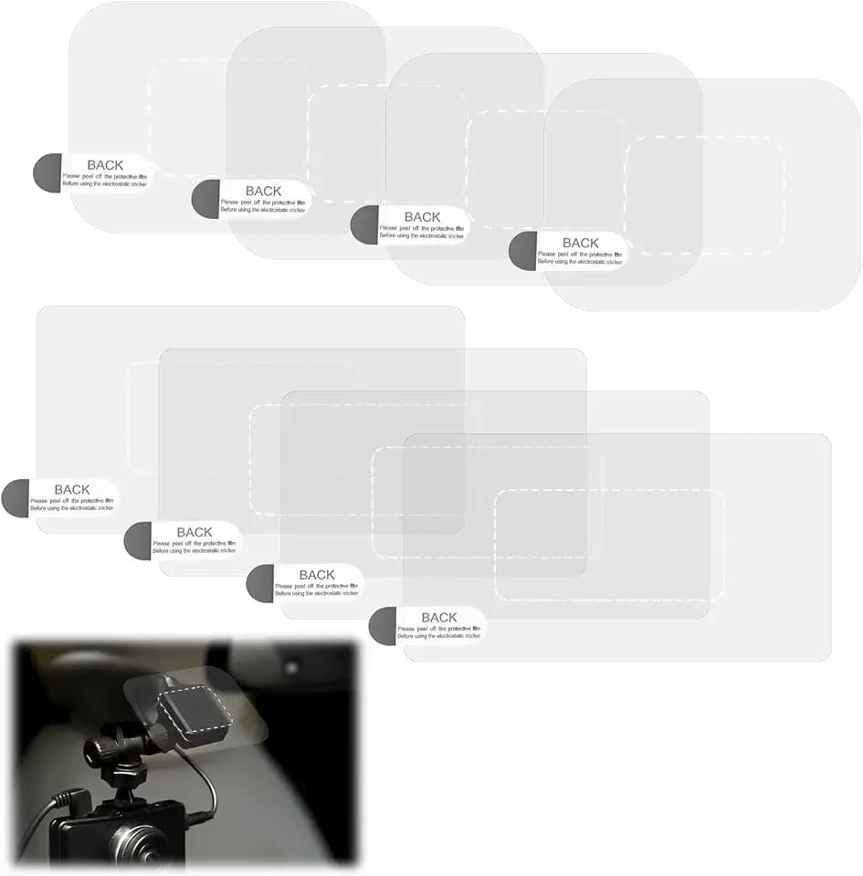 8stk Elektrostatischer Aufkleber Auto, Transparente Elektrostatische Aufkleber Wetterfeste Antistatik Folie Dashcam Langlebige und Wiederverwendbare Folie für Dashcam zur Montage der Dashcam