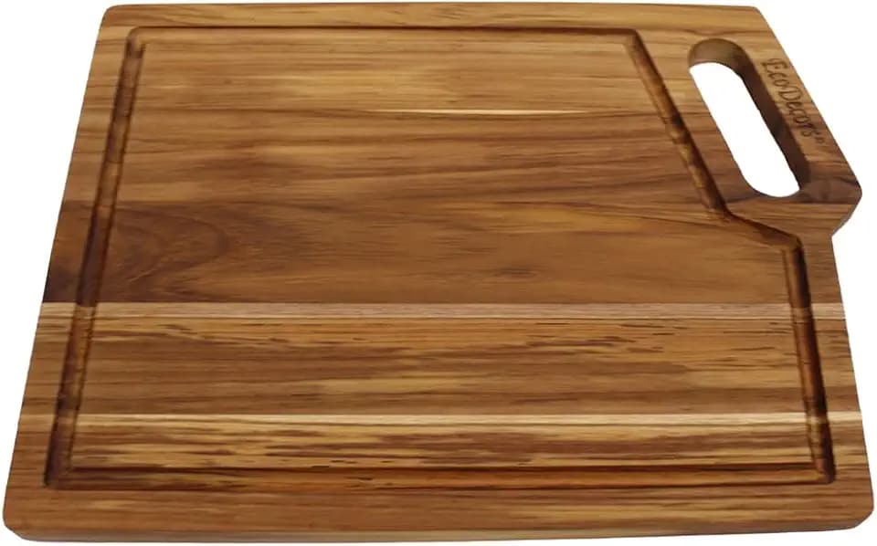 EcoDecors Teak Cutting Board 14x10 with Juice Groove & Handle