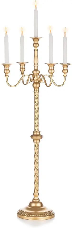 Sziqiqi Gold Floor Candelabra Candle Holder for Wedding, 5-Arm, 35in Tall