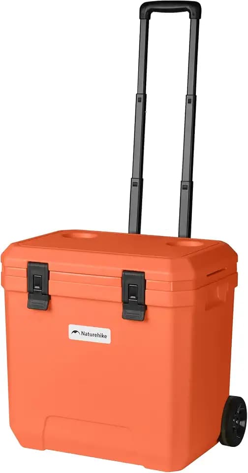 Naturehike Pro 38 QT Wheeled Cooler, 6-Side PU Insulation Ice Chest 153-Hour Ice Retention, Rolling Hard Cooler Holds 45 Cans, 220 lb Seat, All-Terrain Wheels for Camping & Beach