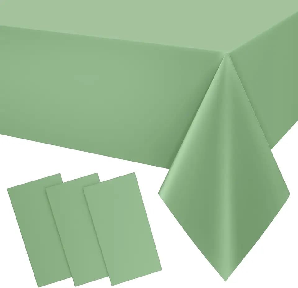 Smiry Disposable Table Cloth 3 Pack, 54 x 108 Inch Waterproof Plastic Tablecloth, Decorative Rectangle Table Covers for Party, Birthday, Picnic, Sage Green