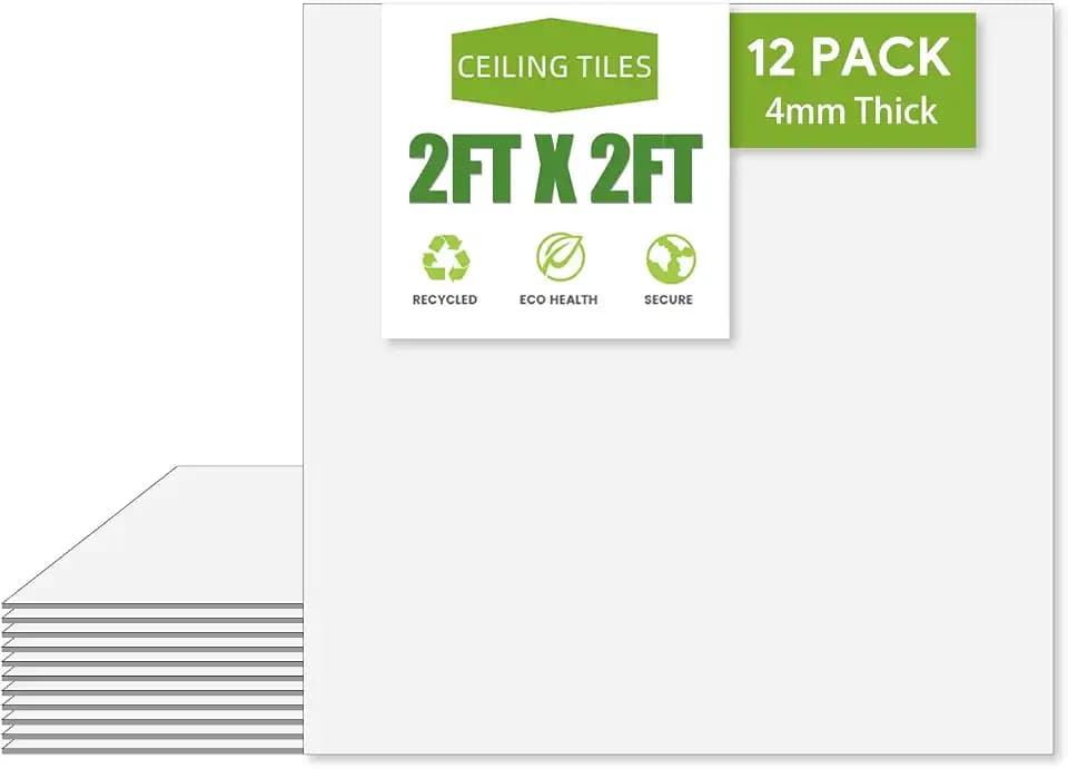 Noooza PVC Drop Ceiling Tiles 2ft x 2ft - Waterproof, Fire-Rated, Commercial Grade,Washable & Scratch Resistant, No Sag and Breakage -Easy Drop-in Installation - Case of 12 (48 sq. ft.)