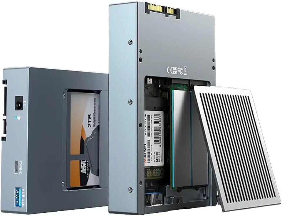 M.2 NVMe SATA SSD Gehäuse,Festplattengehäuse 2,5 Zoll und mSATA - USB Type-C-Schnittstelle, Netzteil im Lieferumfang enthalten, Aluminiumlegierung K35292C