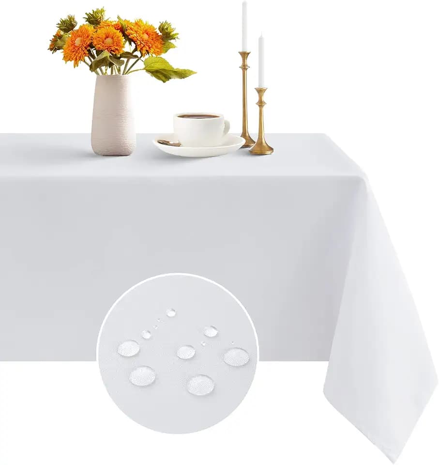 Romanstile Spring Rectangle Tablecloth - Waterproof and Wrinkle Resistant Washable Polyester Table Cloth for Kitchen Dining/Party/Wedding Indoor and Outdoor Use (54 x 78 inch, White)