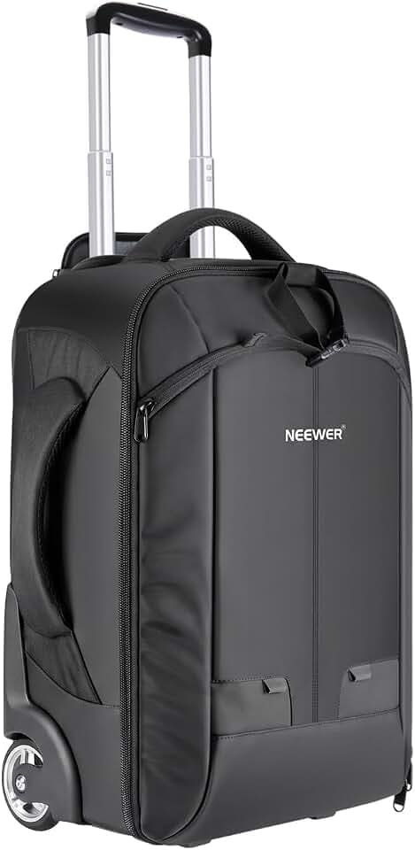 NEEWER 2 in 1 Kameratasche Rucksack mit Rollen, Kofferstil | Wandelbarer Trolley Case mit Doppelgriff, stoßfest, mit herausnehmbarer Polsterung für SLR/DSLR Stative Objektive Schwarz/Rot
