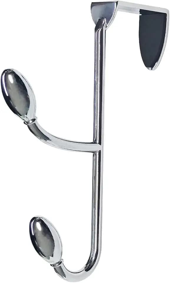 Traditional Over The Door Double Hooks, Organizer for Hanging Coats, Hats, Towels, Purses in Bedroom, Bathroom, Laundry Room and More - Silver