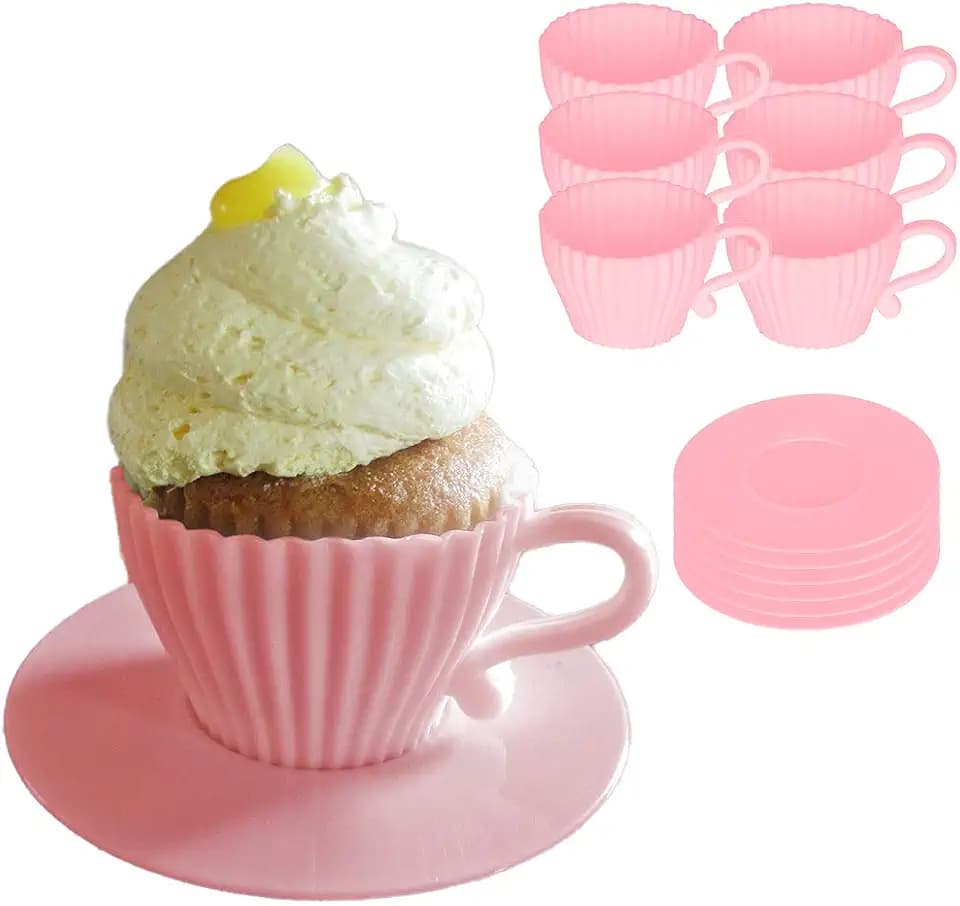 Evelots 12-Piece Silicone Teacup Cupcake Molds, 6 Cups & Saucers, BPA-Free