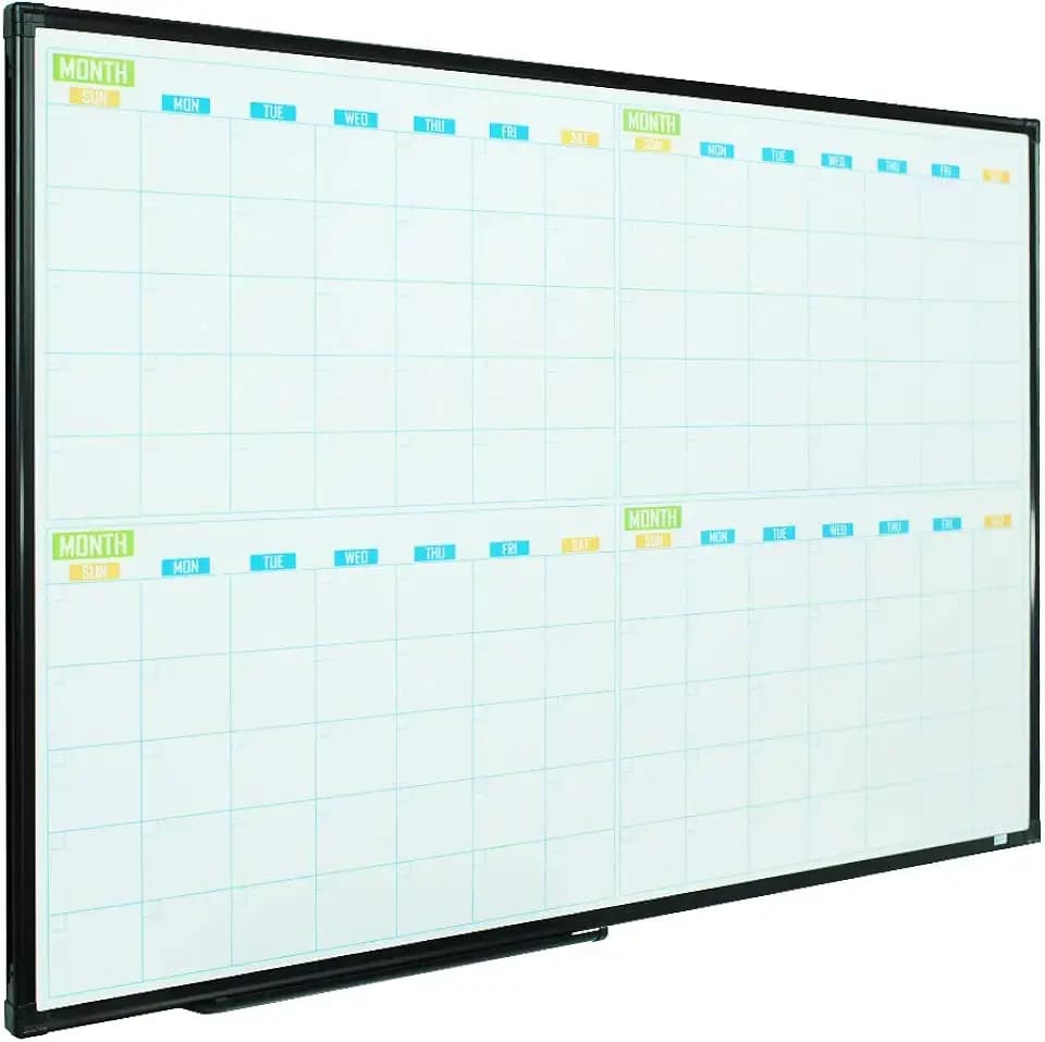 Lockways 36" x 24" Magnetic Dry Erase Calendar Whiteboard, 4 Month Framed White Board Planner, Wall Mounted Message Presentation Memo Calendar Board