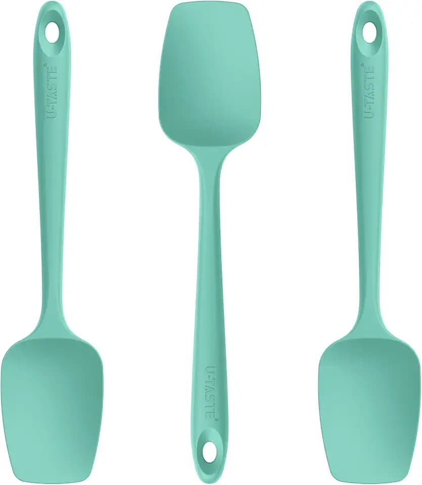 U-Taste Silicone Spoon Spatula Set of 3, 480°F High Heat Temp, Aqua Sky
