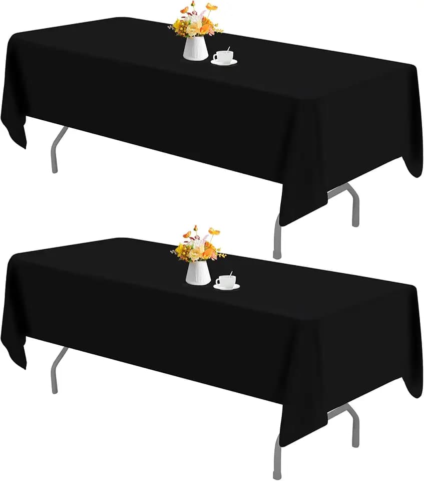 HAISIWLKJ 2 Pack 90 x 132 Inch Black Rectangle Tablecloth for 6 Foot Table Washable Reusable Outdoor Polyester Fabric Decorative Table Cover for Dining, Buffet, Camping, Baby Shower, Party