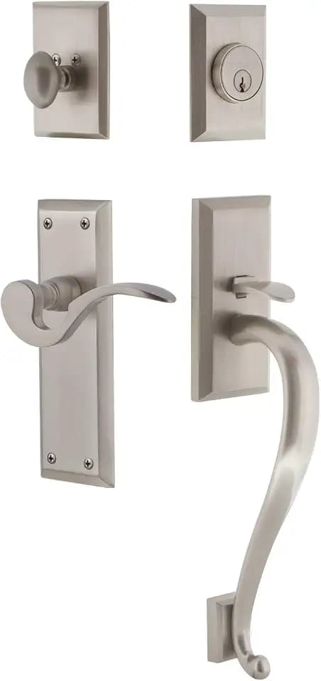 Nostalgic Warehouse New York Plate S Grip Entry Set Manor Lever in Satin Nickel