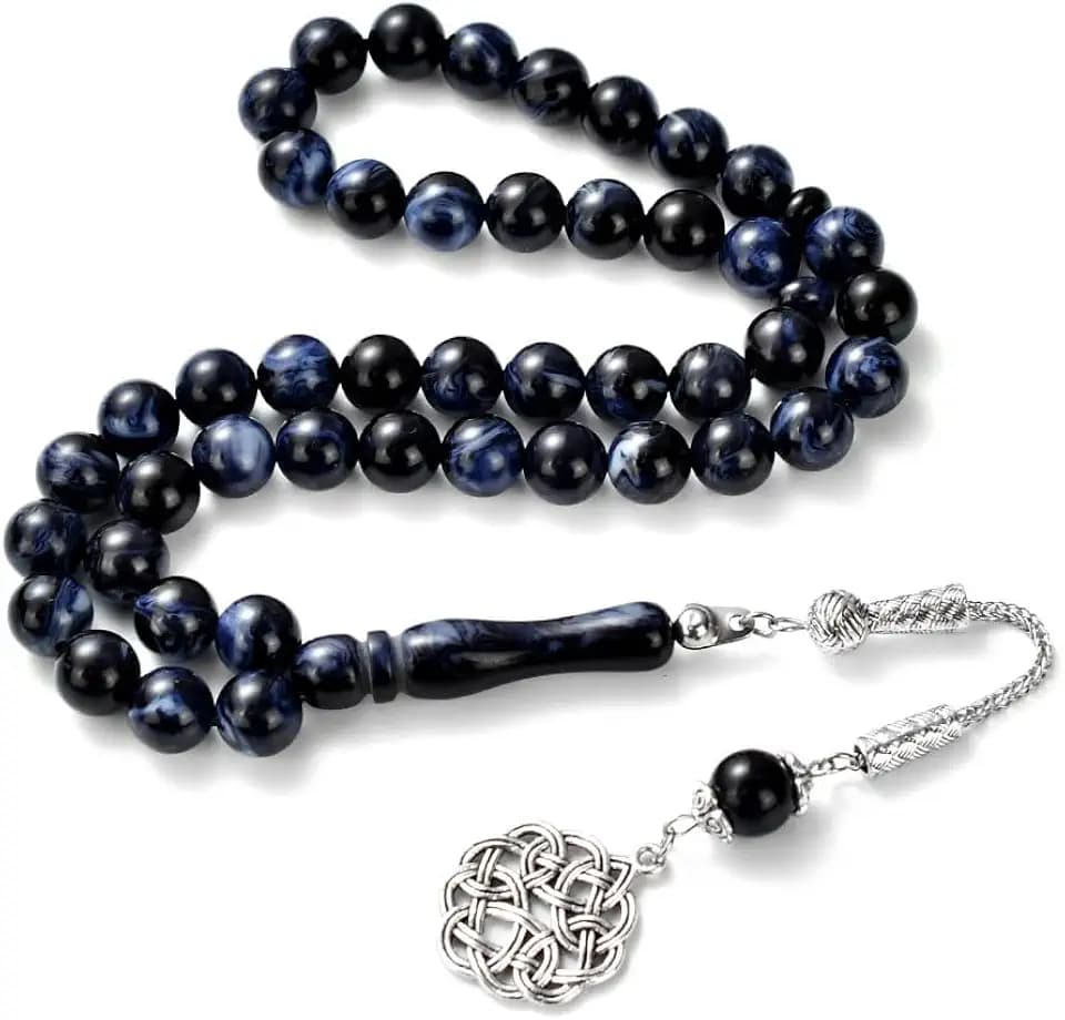 Tasbih Prayer Beads (10mm 45 Beads) Royal Blue and White Resin Beads - Muslim Prayer Beads Handmade.