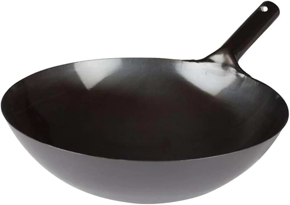 Winco 16" Black Carbon Steel Commercial Wok