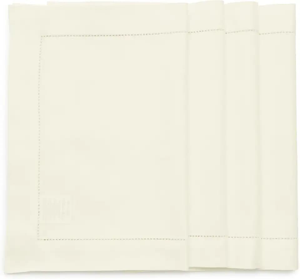 Solino Home Cotton Linen Placemats Ivory Hemstitch, 14 x 19 in, Set of 4