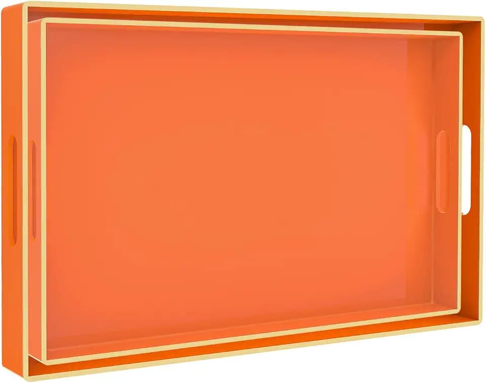 MAONAME Orange Serving Tray with Handles, Plastic Decorative Tray Set of 2