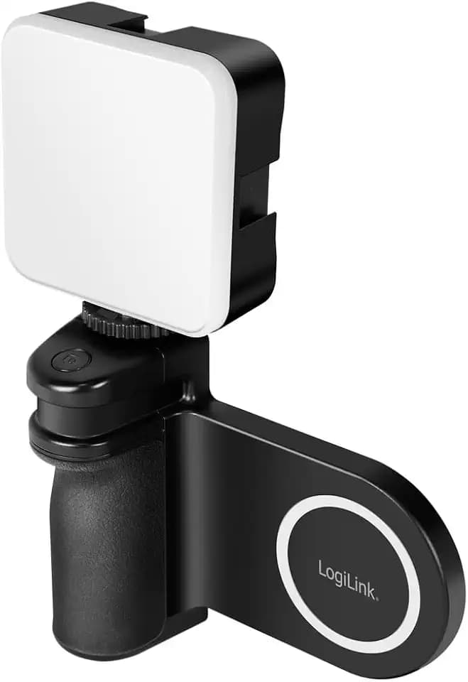 LogiLink AA0173 - Magnetischer Smartphone Griff mit LED Licht, Kameraauslöser, MagSafe-kompatibel