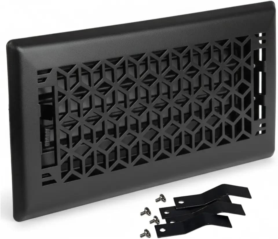 4" x 12" Vector Design Steel Floor Register in Textured Black Finish with mounting Clips- for Floor or Side Wall- Decorative Air Vent Covers- Floor Register 4” x 12”