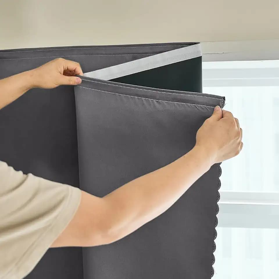 AJAZZ 100% Blackout Self Adhesive Curtains Small Window Short Temporary Black Out Curtains Easy to Install Used for Bedroom Kitchen Window Cover (Dark Grey, 35" W x 59" L 1 Panel)