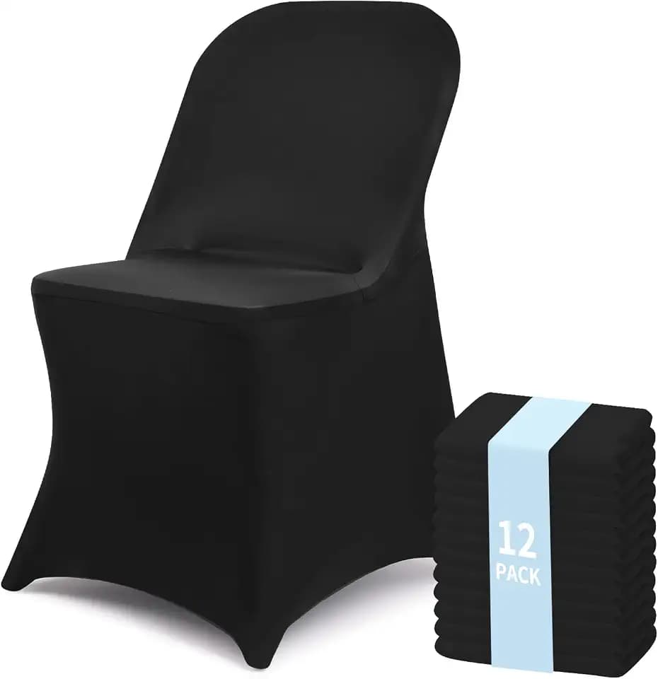 Fixwal 12 Pcs Black Folding Chair Covers Spandex Stretch Slipcover