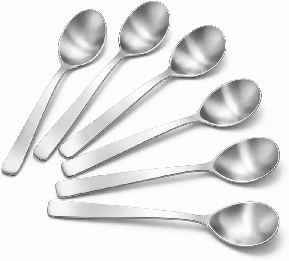 Modern Dining Collection Stainless Steel Teaspoons, 6 Inches, Silver, Modern Style, 6 Piece Set for Coffee Tea Desserts