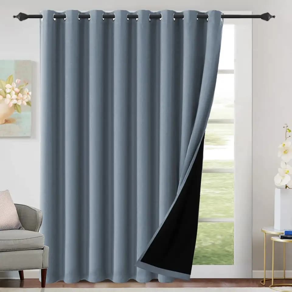 H.VERSAILTEX 100% Blackout Patio Curtains for Sliding Door, Stone Blue