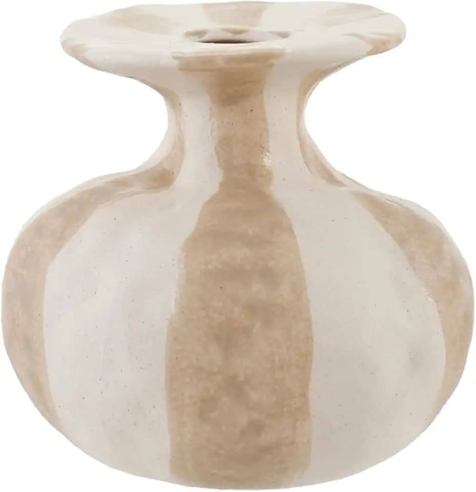 Bloomingville Round Stoneware Striped Vase, Tanand White