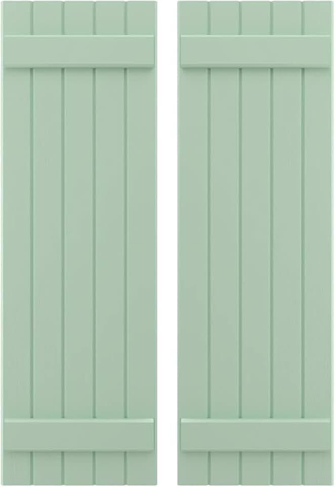17 1/2"W x 72"H Americraft Five Board (2 Batten) Exterior Real Wood Joined Board-n-Batten Shutters (Per Pair), Seaglass