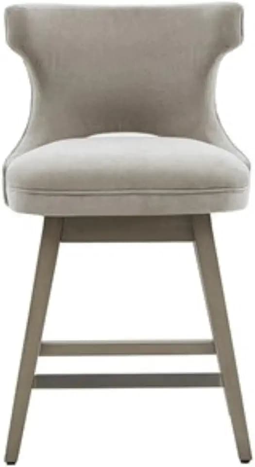 Madison Park Emmett Swivel Stool-Chic Modern, Scoop Back, Counter Height Barstool, Kitchen Island Chair Solid Wood Legs, Silver Nailhead Accent, Assembly Required, 21" W x 22" D x 37" H, Light Grey