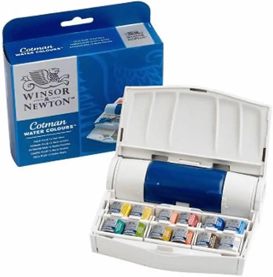 Winsor & Newton Cotman Watercolor Paint Set, 12 Half Pan Field Travel Set