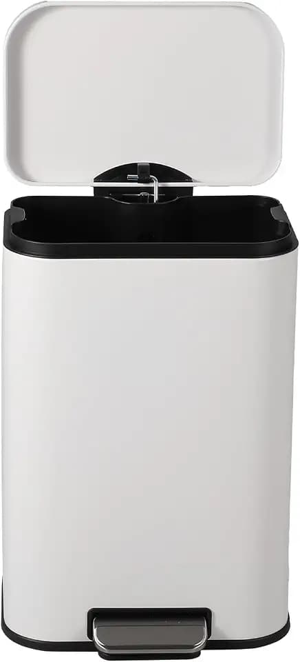 3.2 Gallon Commercial Trash Can, Fingerprint-Proof Stainless Steel Garbage Can for Kitchen with Soft-Close Lid & Foot Pedal, Space Saving Design for Home Office Restaurant, White