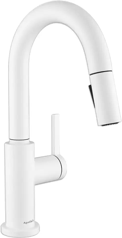 AguaStella AS32W Shiny White Bar Faucet or Prep Sink Faucet with Pull Down Sprayer Single Handle