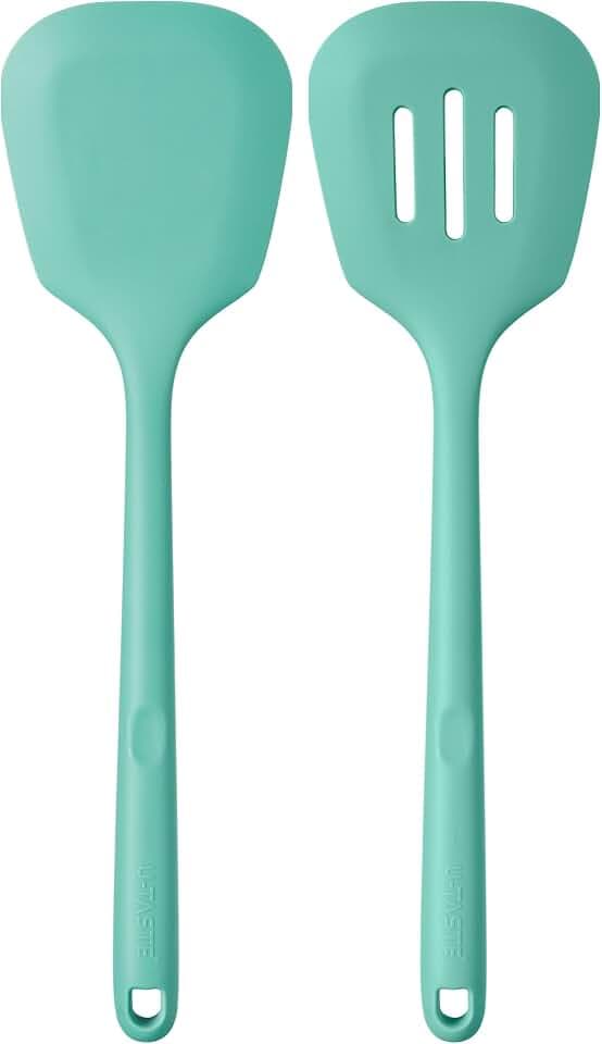 U-Taste Silicone Turner Spatula Set of 2, 13.6" Long/3.7" Wide, Aqua Sky